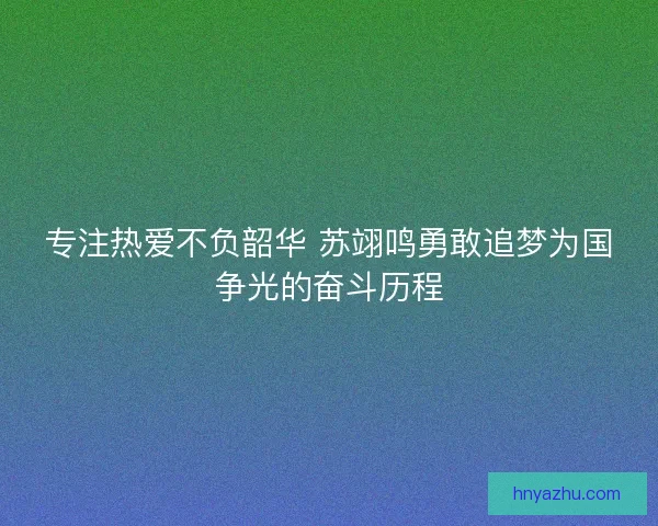 专注热爱不负韶华 苏翊鸣勇敢追梦为国争光的奋斗历程
